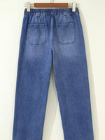Drawstring Waist Ankle Length Casual Jeans Regular Fit Pocket Detail Jeans
