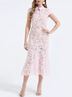 Floral Lace Short Sleeve Midi Dress