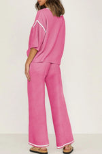 Contrast Trim Round Neck Top and Pants Set