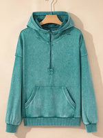 Half Zip Kangaroo Pocket Mineral Wash Baggy Hoodie