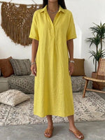 Full Size Button Detail Half Sleeve Dress Plus Size