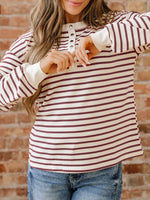 Striped Drop Shoulder Long Sleeve Henley Top