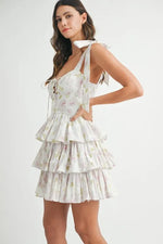 MABLE Floral Print Shoulder Tie Layered Mini Dress