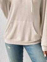 Ribbed Knit Long Sleeve Hoodie