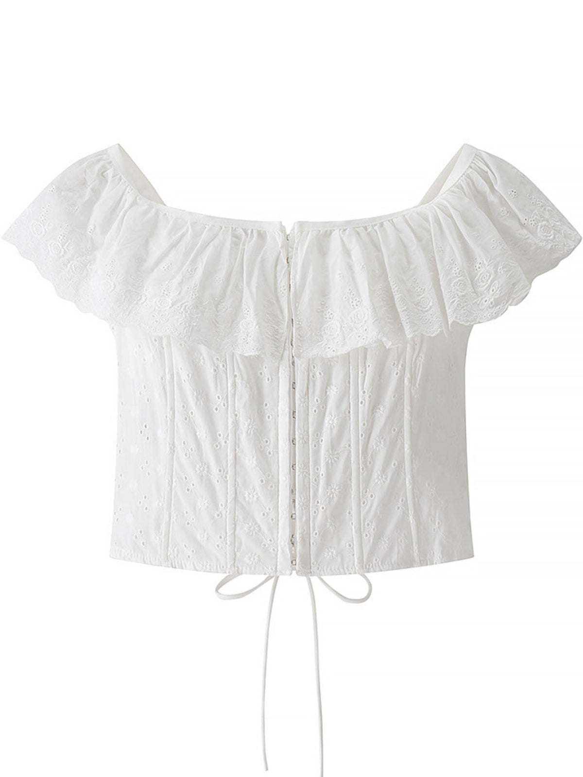 Lace Up Back Eyelet Ruffle Trim Tank