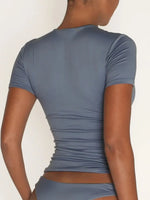 Round Neck Short Sleeve Swim Top