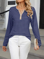 Striped Long Sleeve Henley T-Shirt