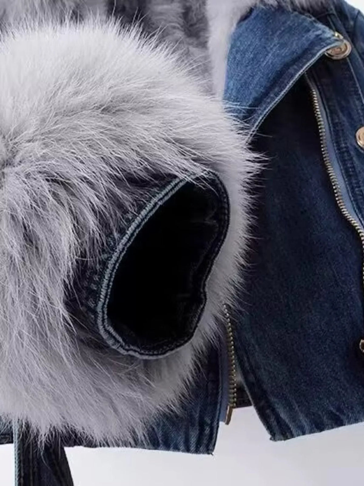Full Size Faux Fur Collar Denim Jacket Plus Size