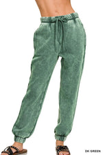 Zenana Acid Wash Fleece Sweatpants with Pockets