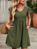 Ruffle Sleeve V-Neck A-Line Dress