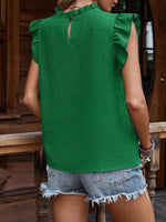 Frill Mock Neck Ruffled Cap Sleeve Blouse