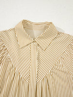 Stripe Collared Neck Cuffed Long Sleeve Drop Waist Mini Dress