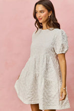 SO ME Floral Jacquard Diagnol Tiered Short Mini Dress