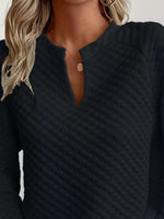 Quilted Texture Long Sleeve Sweatshirt with Notched Neck