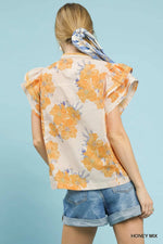 Umgee Mix Floral Ruffle Sleeve Blouse