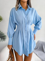 Elegant Button-Down Cinched Waist Mini Shirt Dress