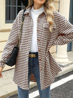 Houndstooth Button Up Long Sleeve Coat