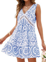 Printed V-Neck Sleeveless Mini Dress