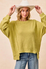 BiBi Boucle Rib Knit Uneven Hem Sweater With Open Seam