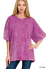 Zenana French Terry Washed Drop Shoulder Short Sleeve Top
