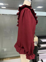 Ruffle V-Neck Long Sleeve Blouse