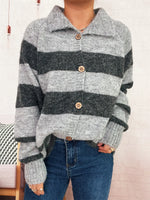 Striped Button-Up Cozy Cardigan