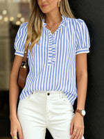 Frill Striped Puff Sleeve Blouse