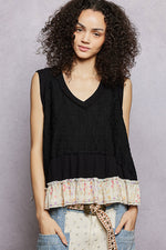 POL Floral Print V-Neck Textured Tank