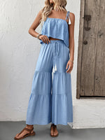 Ruffle Cami Top and Wide Leg Pants Set