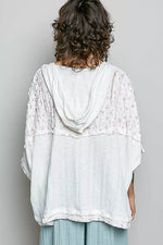 POL Floral Star Patch Hooded Blouse with Lace Contrast Detail