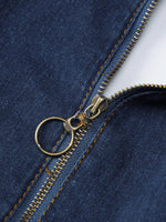 Zip Front Sleeveless Wide Leg Denim Jumpsuit