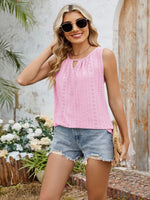 Eyelet Cutout Round Neck Tank