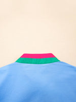 Contrast Trim Notched Short Sleeve Blouse
