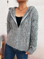 Cable Knit Hooded Zip-Up Cardigan