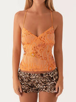 Floral Lace Up Back V-Neck Cami
