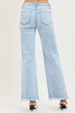 RISEN Tummy Control Mid Rise Ankle Straight Fray Hem Jeans