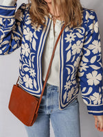 Flower Print Open Front Buttoned Cuffs Elegant Jacket