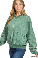 Zenana Acid Washed Fleece Jacket