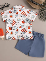 Children's Printed Short Sleeve Shirt and Shorts Set