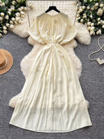 Floral Decor Tie Waist Puff Sleeve Dress
