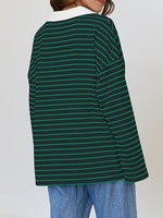 Striped Contrast Collar Long Sleeve Top