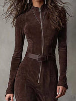 Full Size Slit Zip Front Long Sleeve Dress Plus Size