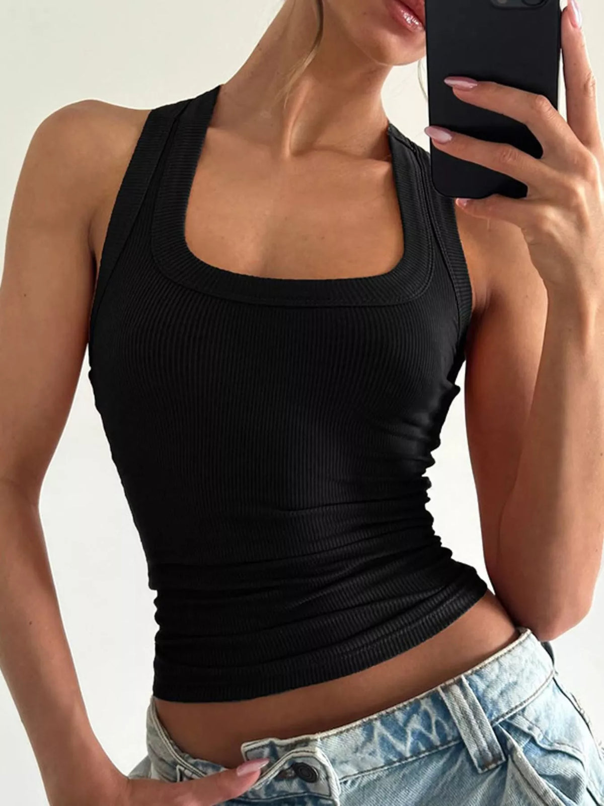 Ribbed Square Neck Tank Top