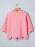 Scalloped Hem 3/4 Sleeve Sweater Top