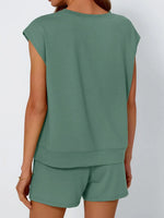 Round Neck Cap Sleeve Top and Shorts Set