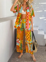 Devine Printed Button Down Shirt and Pants Set
