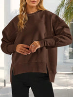 Slit Round Neck Dropped Shoulder Sweatshirt