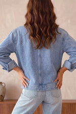 Studded Metal Zipper Rivet Pockets Long Sleeve Denim Jacket