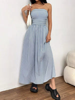 Striped Strapless Casual Maxi Dress