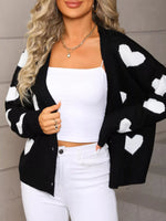 Valentine's Day Heart Pattern Button-Up Knit Cardigan